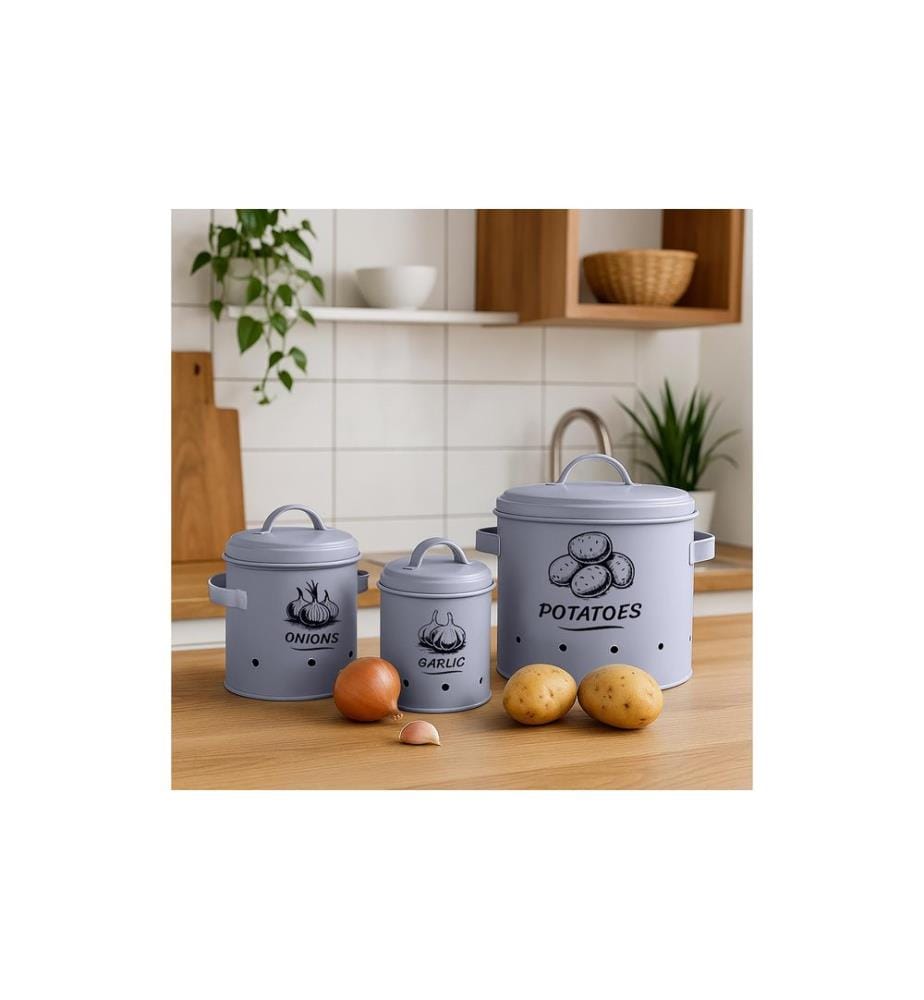 RELAXDAYS - Bac à pommes de terre Lot de 3, gris