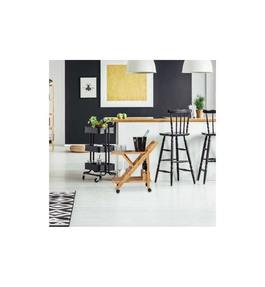 RELAXDAYS - Servierwagen mit 2 Ablagen 70 x 40.5 x 65 cm, Braun/Schwarz