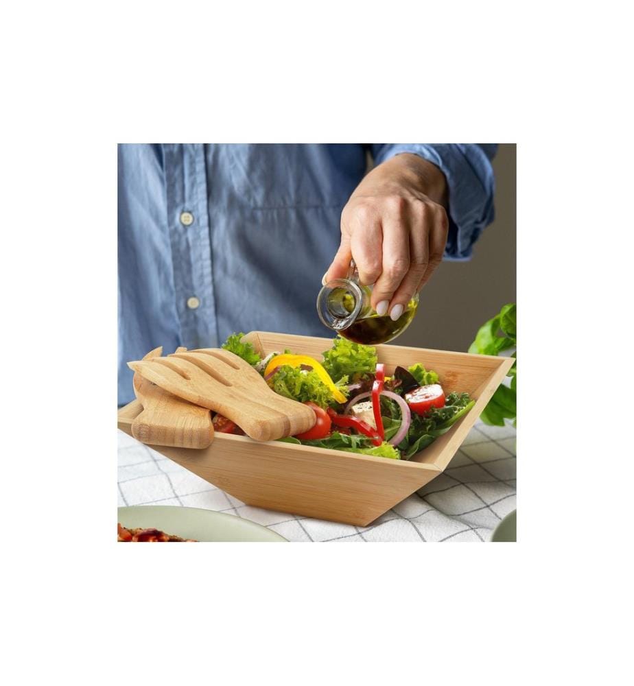 RELAXDAYS - Saladier avec couverts à salade 1 Pièce/s, Brun clair