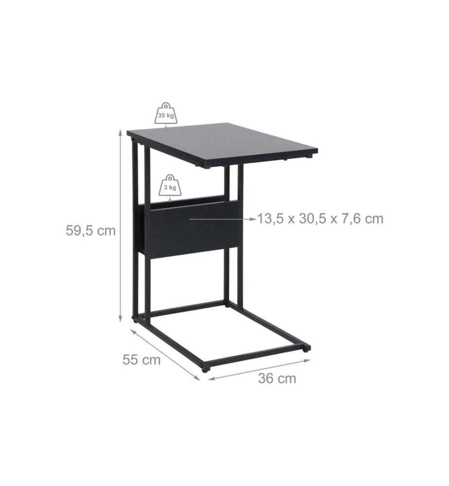 RELAXDAYS - Table d'appoint en forme de C 60 x 55 Noir