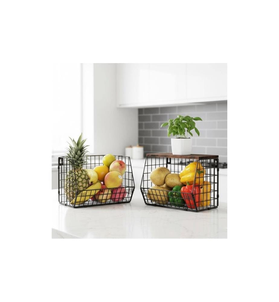 RELAXDAYS - Organizer Obstkorb Wandregal 21 x 30 cm Braun/Schwarz