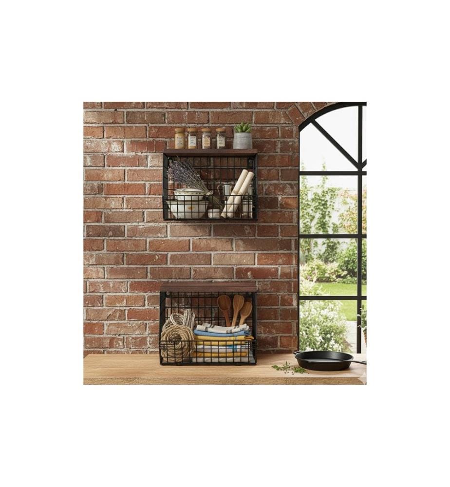 RELAXDAYS - Organizer Obstkorb Wandregal 21 x 30 cm Braun/Schwarz