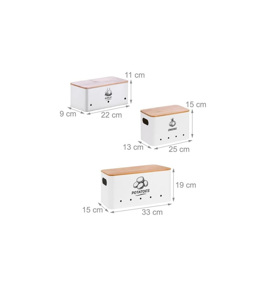 RELAXDAYS - Boîte de rangement set de 3 couvercles en bambou rectangulaires