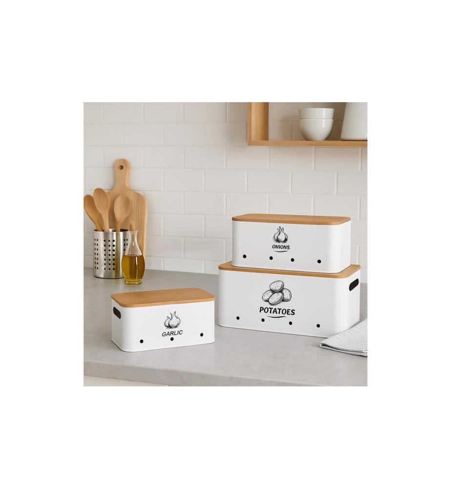 RELAXDAYS - Boîte de rangement set de 3 couvercles en bambou rectangulaires