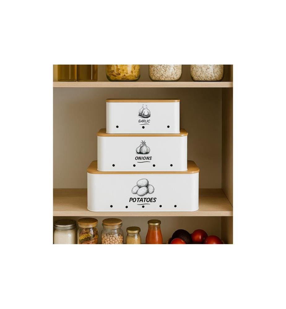 RELAXDAYS - Boîte de rangement set de 3 couvercles en bambou rectangulaires