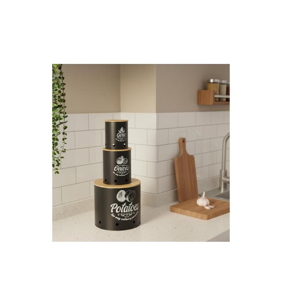 RELAXDAYS - Boîte de rangement set de 3 couvercles ronds en bambou