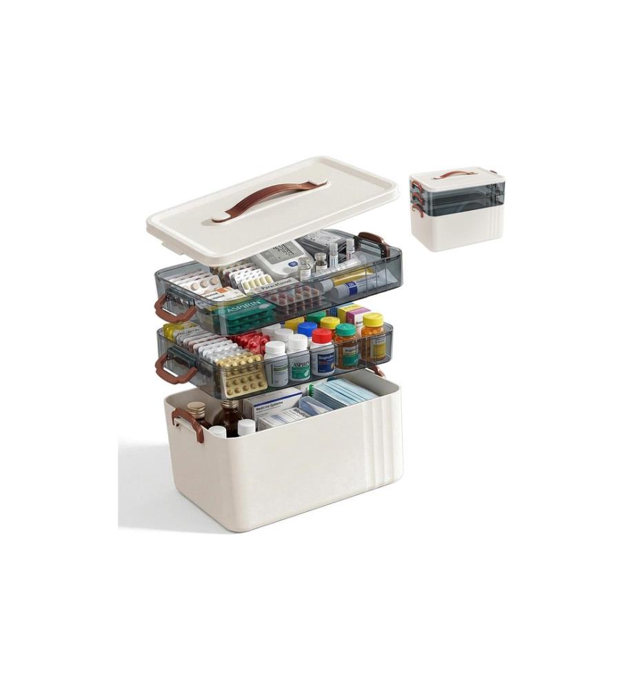 RELAXDAYS - Medizinbox aus Kunststoff Transparent/Weiss 24 x 33 x 22 cm