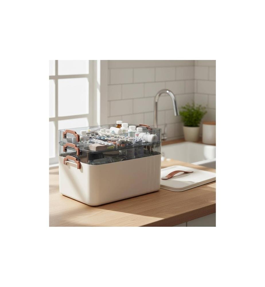 RELAXDAYS - Medizinbox aus Kunststoff Transparent/Weiss 24 x 33 x 22 cm