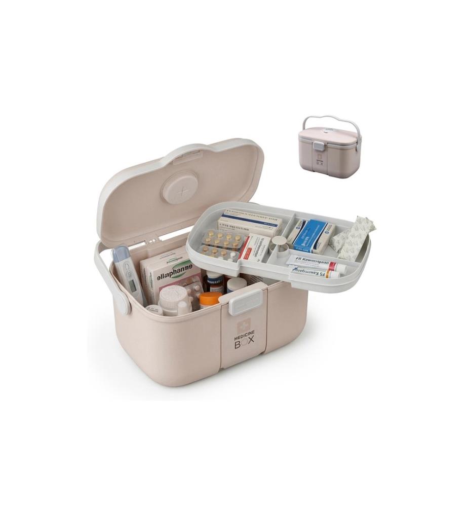 RELAXDAYS - Medizinbox aus Kunststoff Beige/Grau 17 x 28 x 18 cm