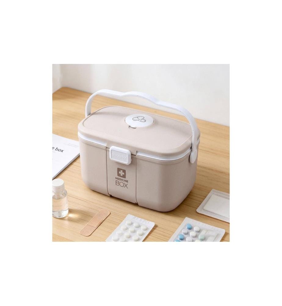 RELAXDAYS - Medizinbox aus Kunststoff Beige/Grau 17 x 28 x 18 cm