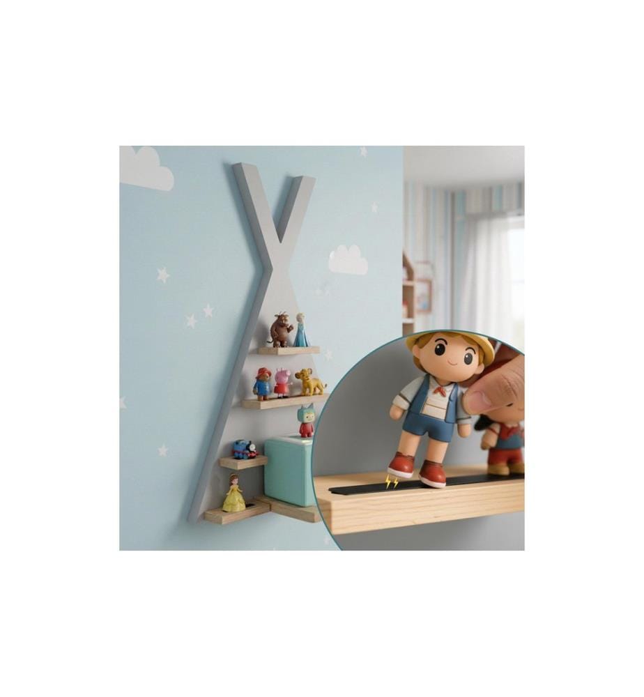 RELAXDAYS - Etagère pour figurines à écouter Tente, MDF / bois, gris / marron clair