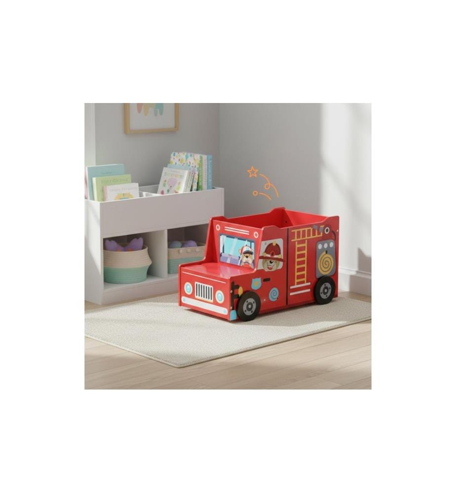 RELAXDAYS - Spielzeugkiste Feuerwehr, MDF, 34 x 60 x 32 cm, Rot