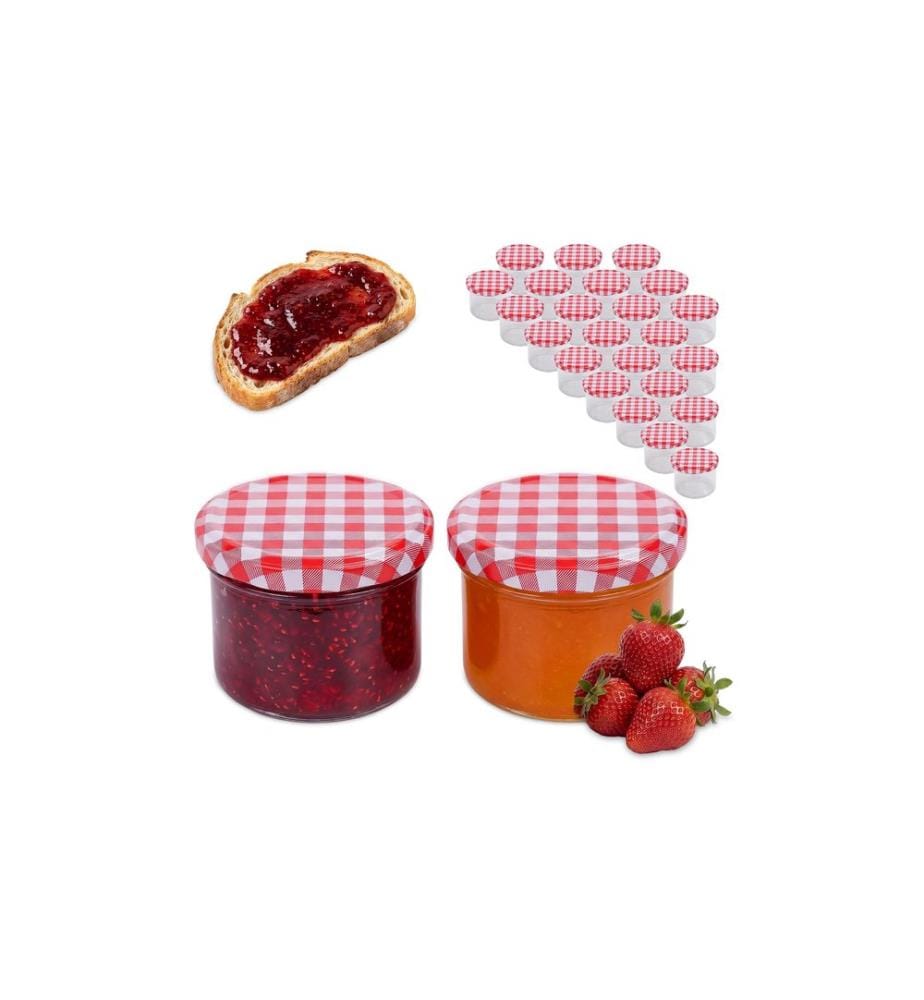 RELAXDAYS - Einmachglas mit Deckel Rot/Weiss 220 ml, 25 Stück
