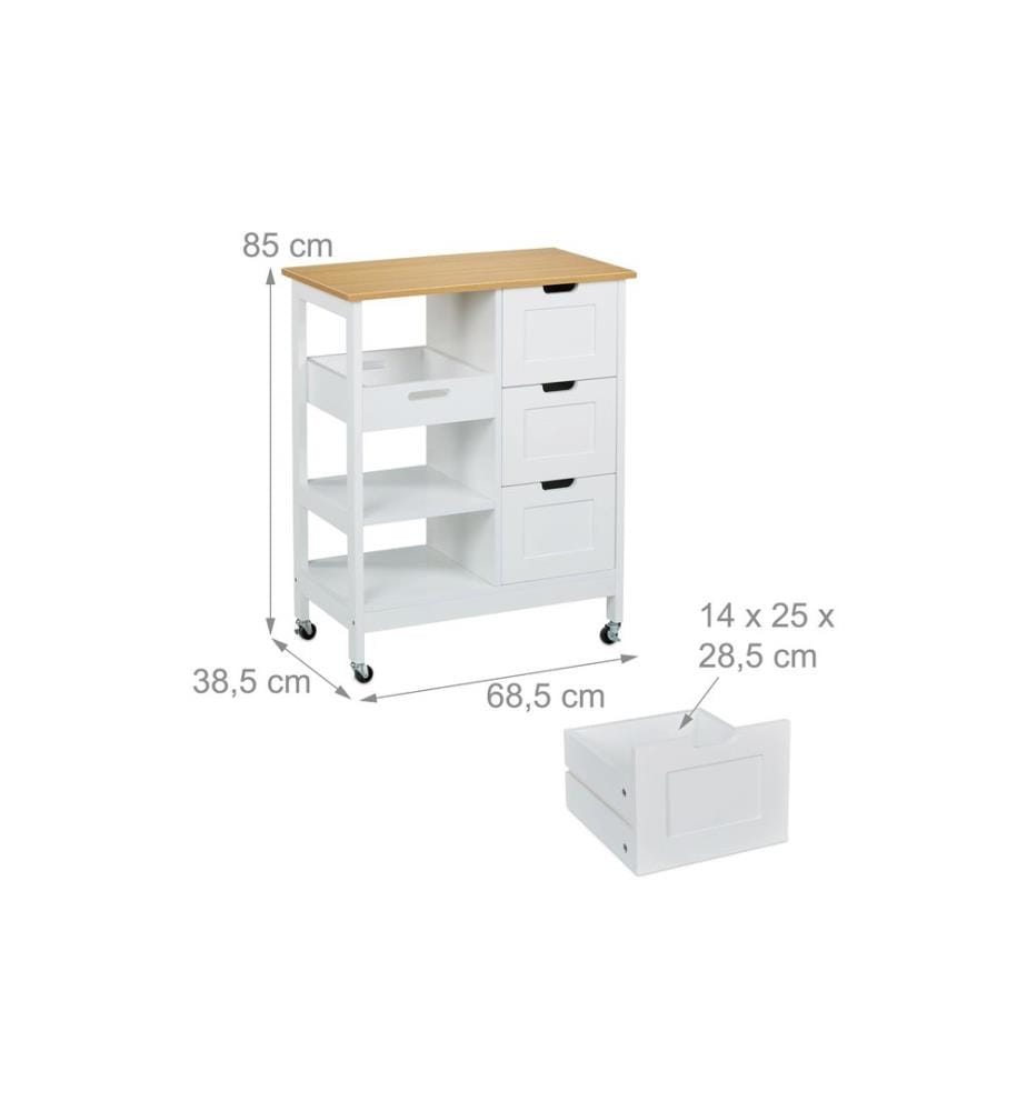RELAXDAYS - Chariot de cuisine 85 x 68.5 x 38.5 cm, blanc