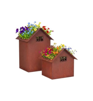 RELAXDAYS - Pot à fleur maison, Marron rouille, set de 2