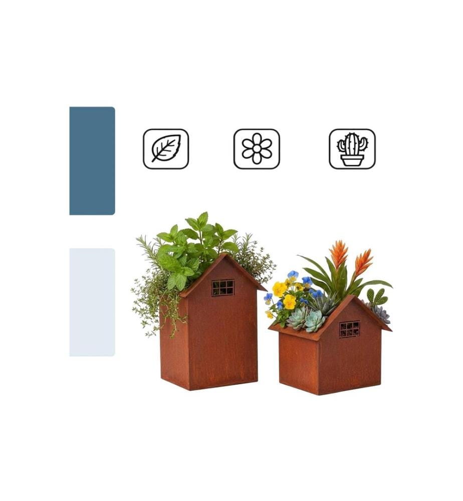 RELAXDAYS - Pflanzentopf Haus, Rostbraun, 2er Set