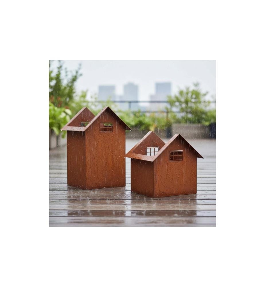 RELAXDAYS - Pflanzentopf Haus, Rostbraun, 2er Set
