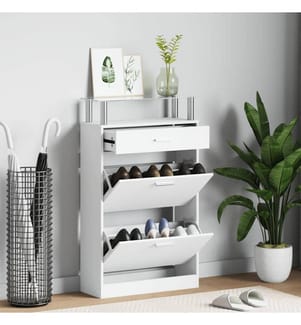 Schuhschrank mit Schubfach und oberem Glasregal Holz Weiss