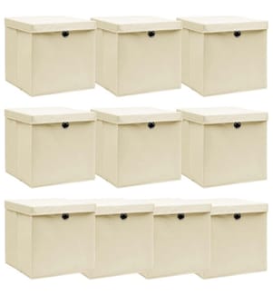 Aufbewahrungsboxen mit Deckel 10 Stk. Creme 32x32x32 cm Stoff