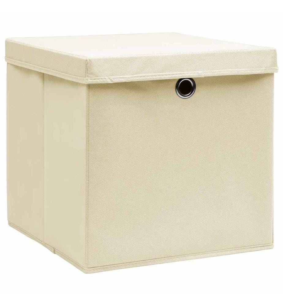 Aufbewahrungsboxen mit Deckel 10 Stk. Creme 32x32x32 cm Stoff