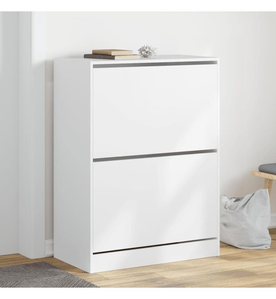 Schuhschrank mit 2 Klappen Weiss 80x42x108 cm