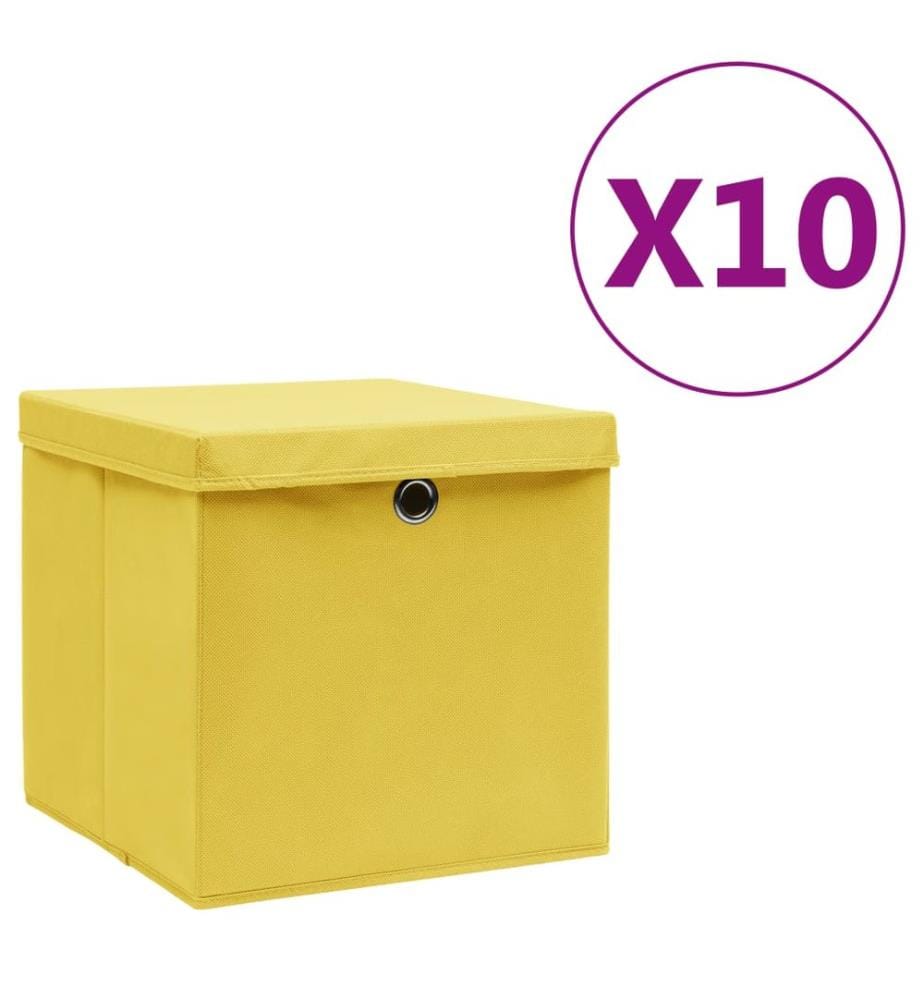 Aufbewahrungsboxen mit Deckeln 10 Stk. 28x28x28 cm Gelb