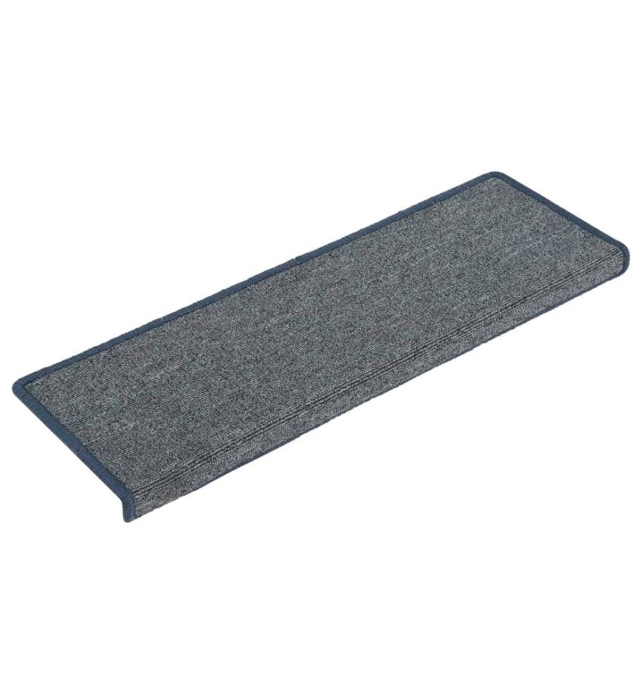 Tapis d'escalier 15 pièces 65 x 21 x 4 cm Gris clair et bleu Bord rectangulaire