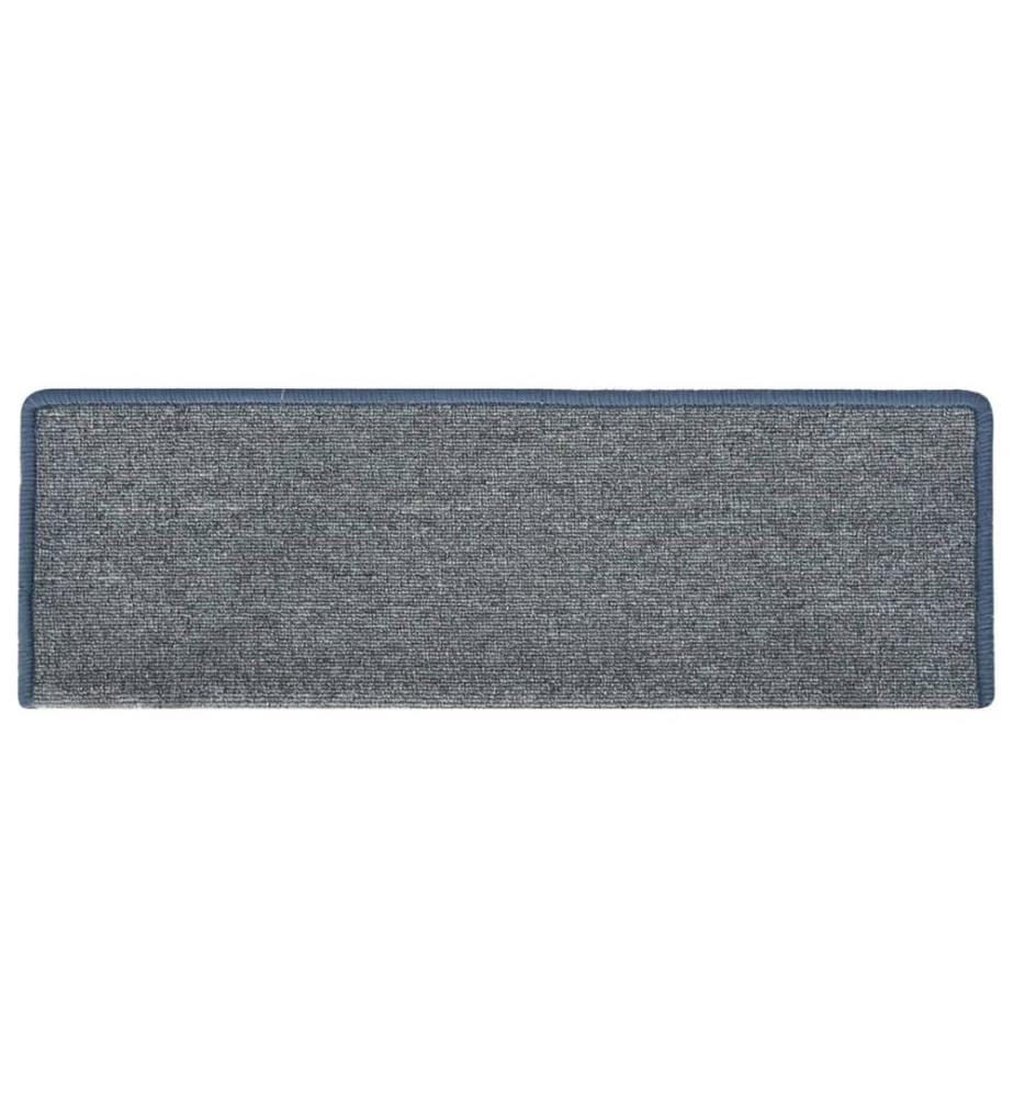 Tapis d'escalier 15 pièces 65 x 21 x 4 cm Gris clair et bleu Bord rectangulaire