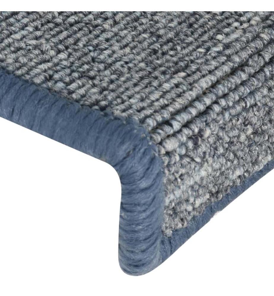 Tapis d'escalier 15 pièces 65 x 21 x 4 cm Gris clair et bleu Bord rectangulaire
