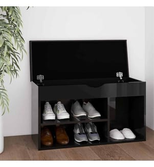 Schuhbank mit Kissen Hochglanz-Schwarz 80x30x47cm Holzwerkstoff