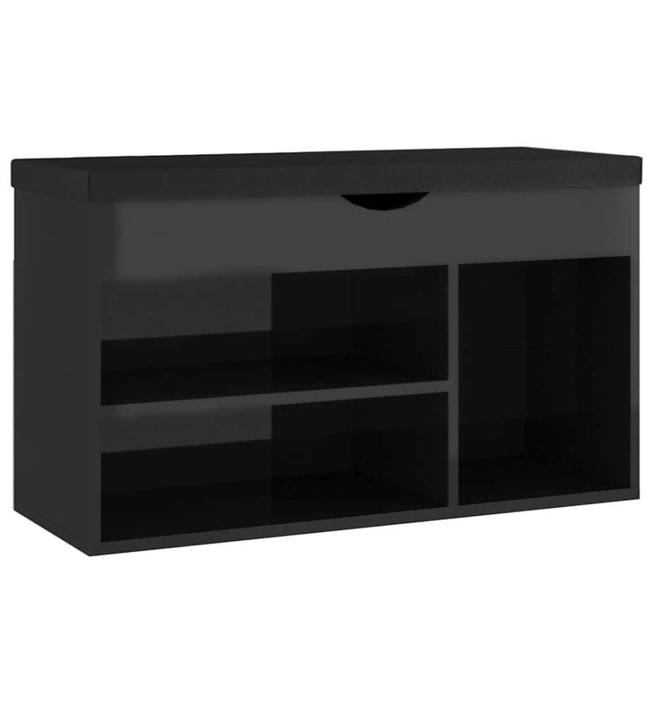 Schuhbank mit Kissen Hochglanz-Schwarz 80x30x47cm Holzwerkstoff