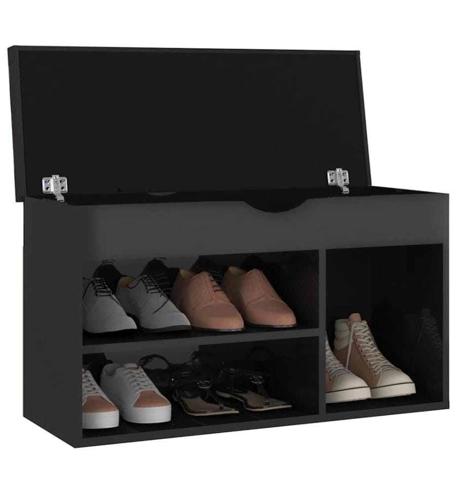 Schuhbank mit Kissen Hochglanz-Schwarz 80x30x47cm Holzwerkstoff
