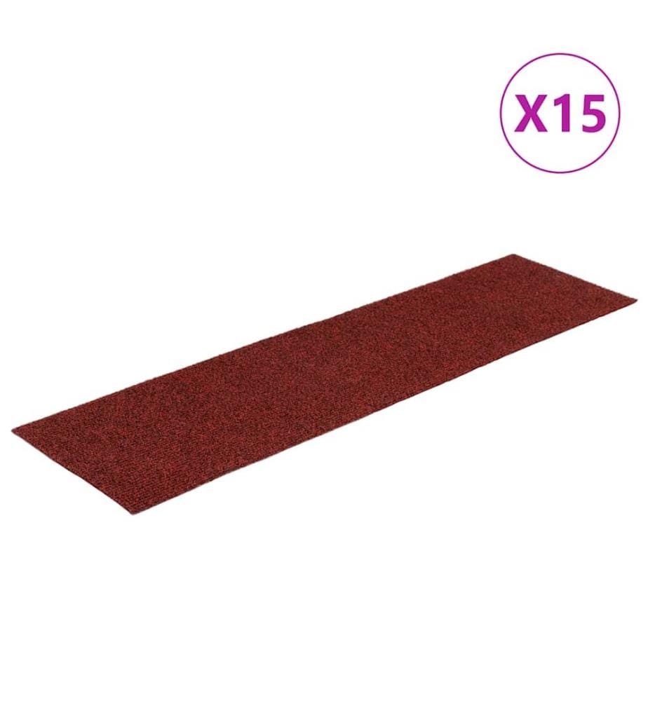 Tapis d'escalier autocollants 15 pièces 76 x 20 cm Rouge bordeaux Rectangulaire
