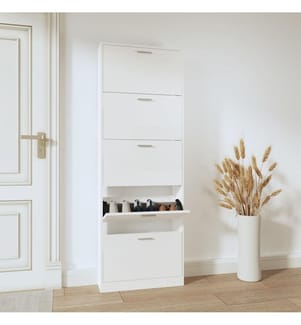 Schuhschrank Hochglanz-Weiss 59x17x169 cm Holzwerkstoff