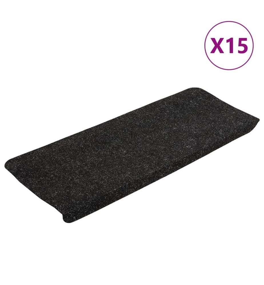 Tapis d'escalier auto-adhésifs 15 pcs 65x24,5x3,5 cm Anthracite