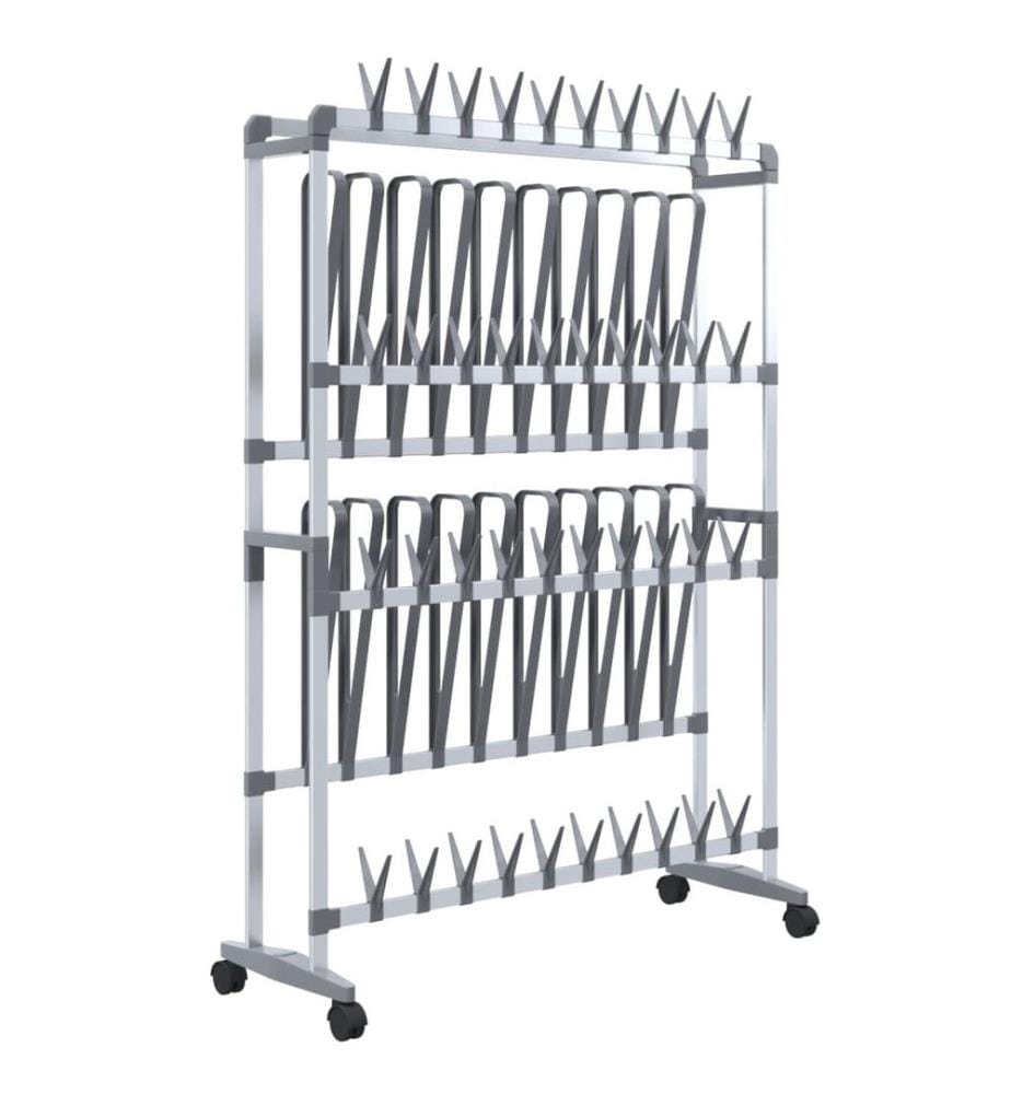 Schuhregal mit Rollen Silbern 89x27x120 cm