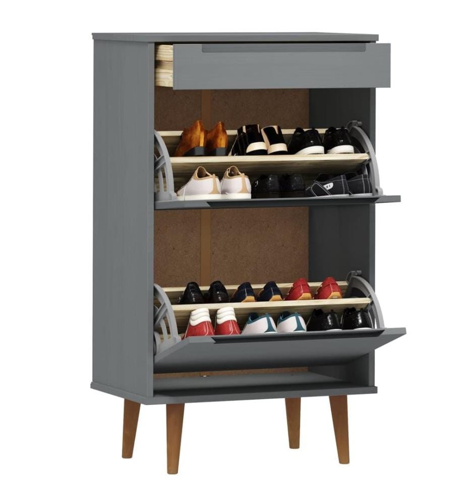 Schuhschrank MOLDE Grau 59,5x35x103 cm Massivholz Kiefer