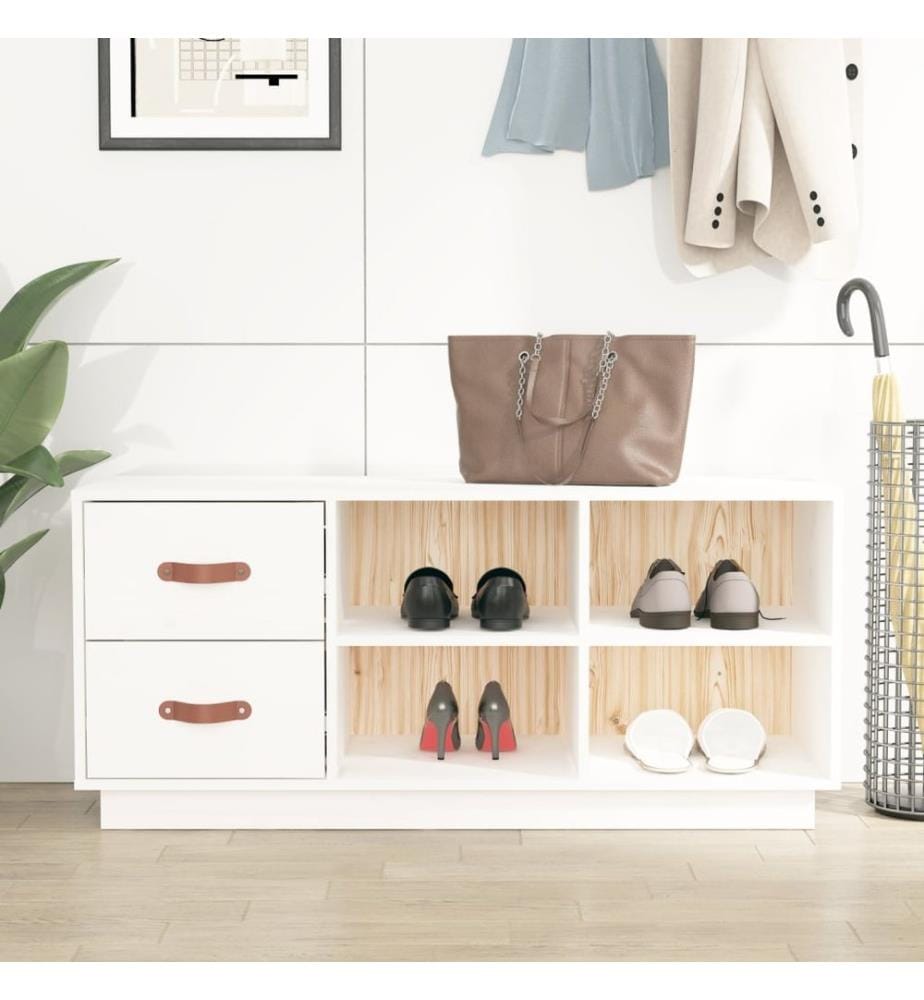 Schuhbank Weiss 100x34x45 cm Massivholz Kiefer