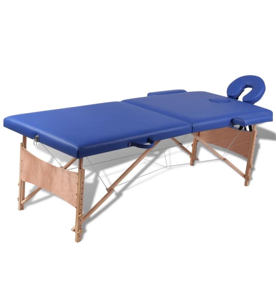 Massageliege Klappbar 2-Zonen mit Holzgestell Blau