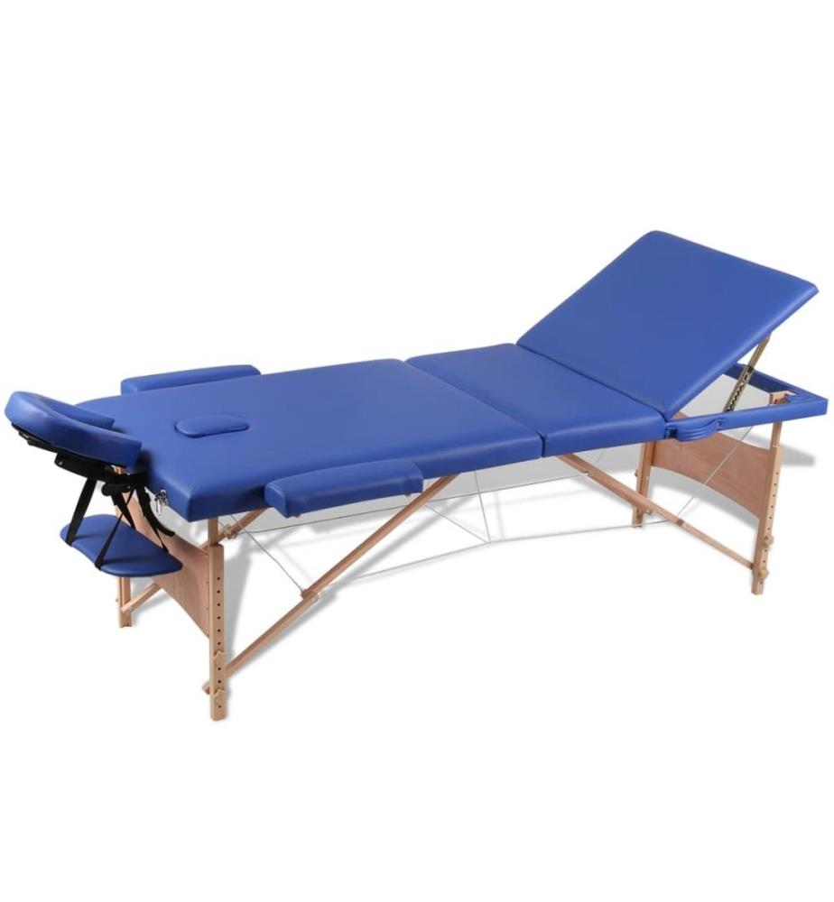 Massagetisch mit Holzrahmen, faltbar 3 Zonen Blau