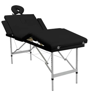 Table de massage pliable Noir 4 zones avec cadre en aluminium