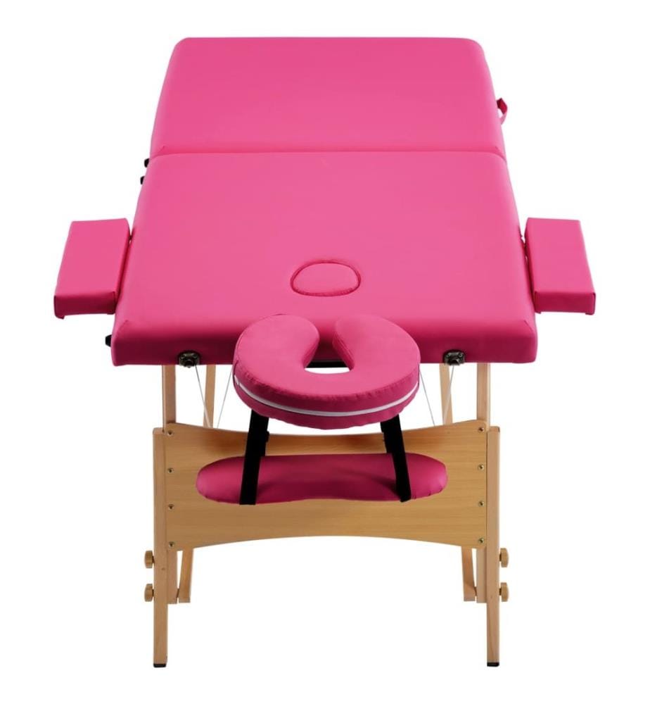 Massageliege Klappbar 2-Zonen mit Holzgestell Rosa