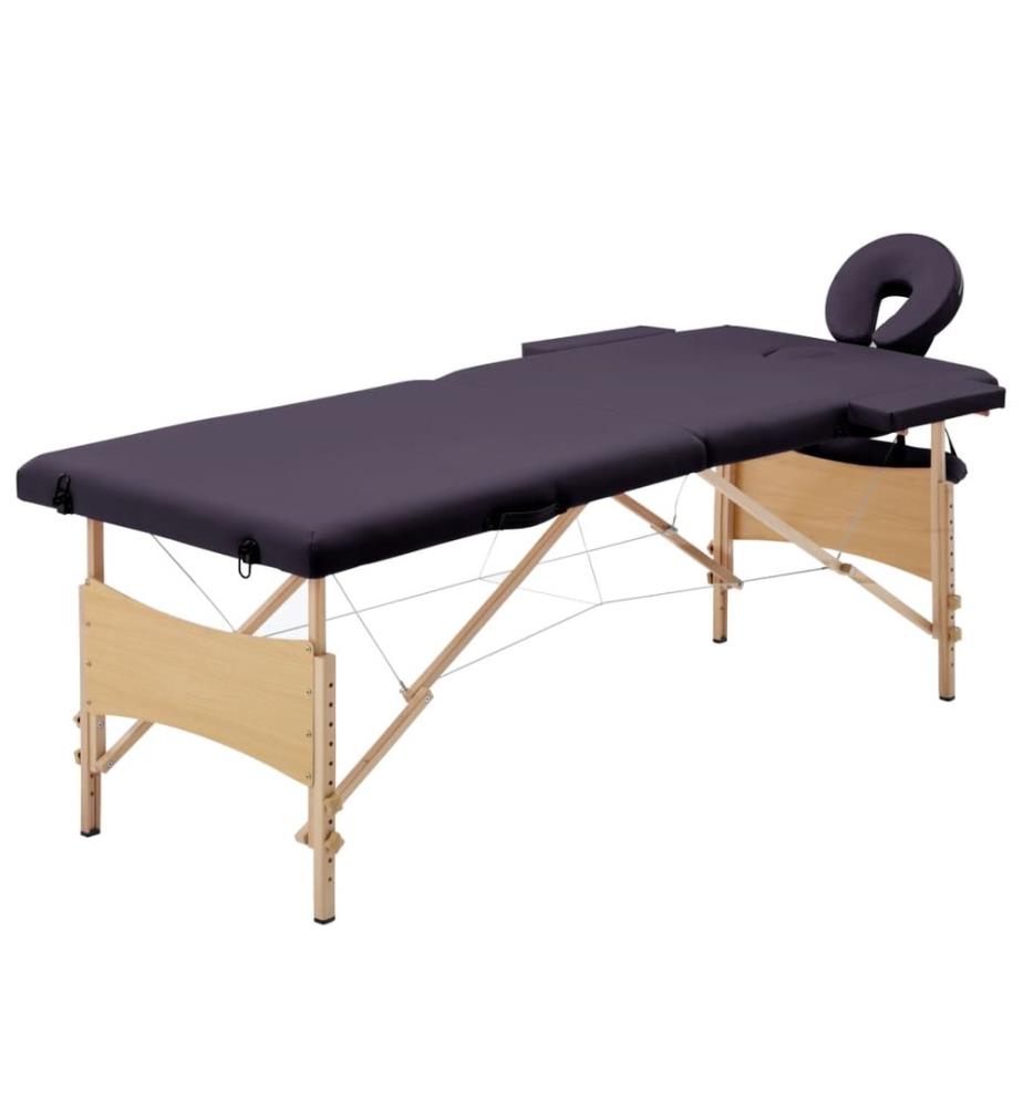 Massageliege Klappbar 2-Zonen mit Holzgestell Lila