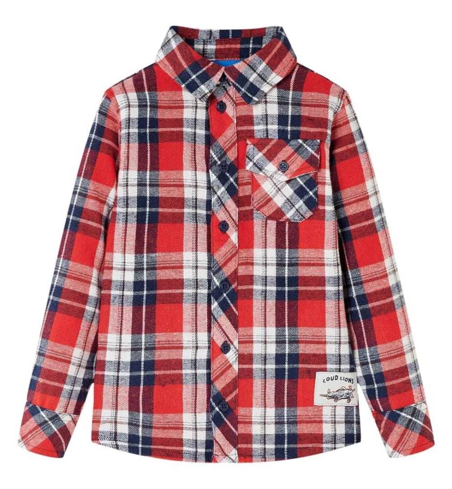 Kinderhemd Karomuster Rot und Marineblau 104