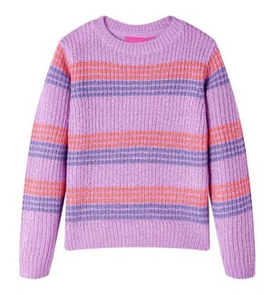 Kinderpullover mit Streifen Gestrickt Lila und Rosa 140