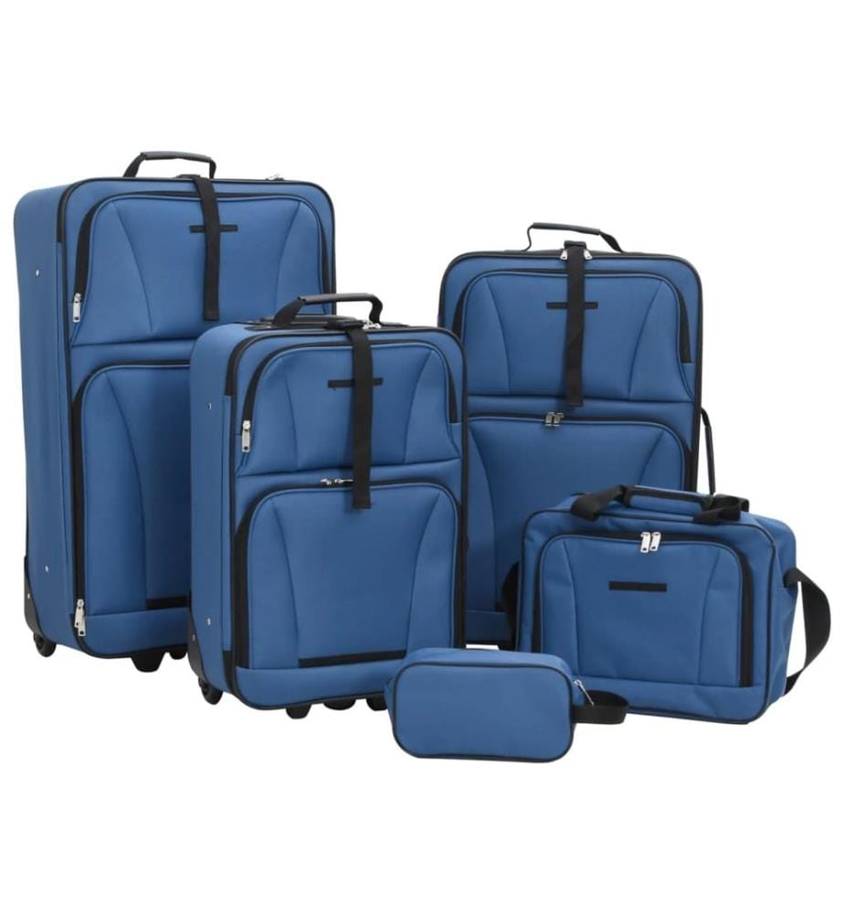 5-tlg. Reisekoffer-Set Blau Stoff