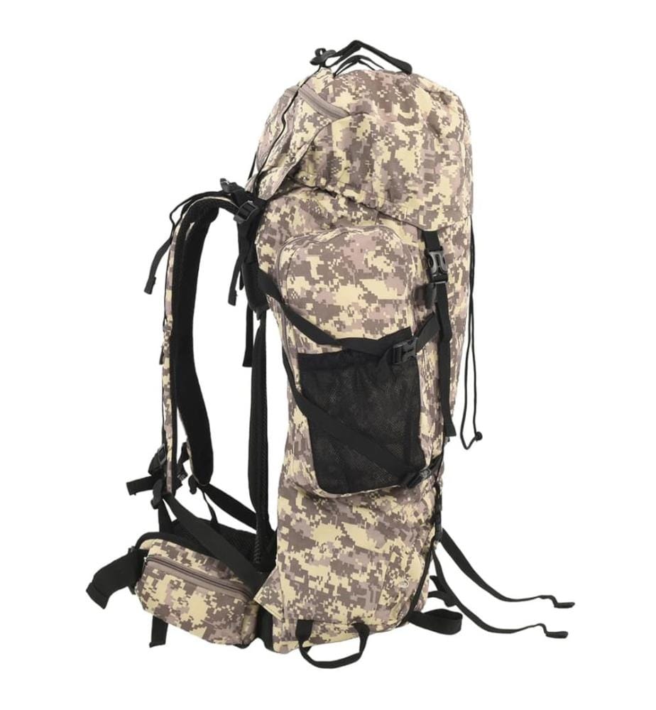 Sac à dos de randonnée marron camouflage 80 L tissu oxford