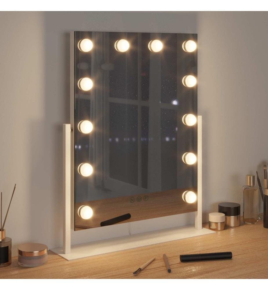 LED Schminkspiegel Weiss 44 x 10 x 53 cm Glas und Stahl
