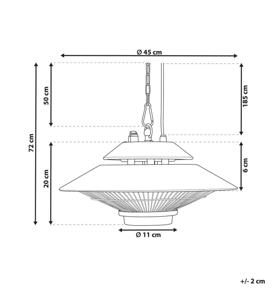 Chauffage de terrasse infrarouge suspendu MERAPI 1500 W Avec télécommande Noir