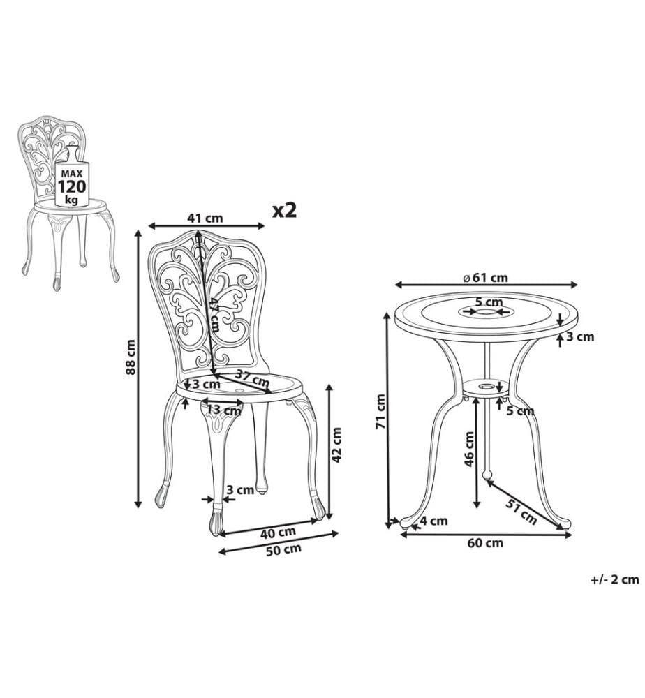 Ensemble bistrot TRIORA/DASCIO Métal Blanc cassé